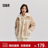 森马（Semir）外套女牛角扣翻领宽松文艺2024冬季仿麂皮仿兔毛夹克109724108011