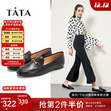 他她（TATA）方头乐福鞋女休闲平底一脚蹬小皮鞋女单鞋春秋款FLC22AM4 黑色 38