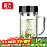 富光双层玻璃杯商务泡茶杯子 大容量男女耐热办公水杯带把黑色320ml