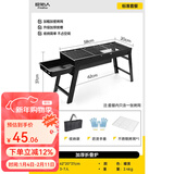 原始人烧烤架户外烧烤炉家用碳烤炉3-7人便携式木炭烧烤架子 烤炉【不锈钢烤网】送3件套