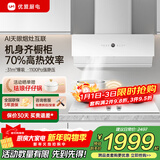 优盟（UM）侧吸式抽油烟机自动清洗31风量家用变频大吸力厨房超薄联动脱排抽烟机免拆洗 以旧换新 白色烟灶套装丨70%高热效定时灶277BL/天 一级能效 上门安装