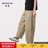 幻走（MOVEUP）2024夏季新款.FUN系列猫咪织唛设计师纯棉休闲直筒裤女 卡其绿 S