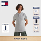 TOMMY JEANS男装珠地棉网眼刺绣商务通勤翻领修身短袖POLO衫 矿石灰038 M (推荐：130-140斤)