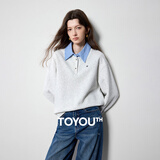 初语拼接假两件衬衫卫衣女25春秋新款知识分子时尚polo领上衣情侣 银花灰 M