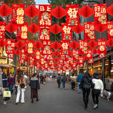 新玥2026新年装饰灯笼拉旗2条马年春节彩旗商场店铺教室装扮新年装饰