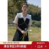 独束大码女装法式甜美重工假两件连衣裙夏季新款显瘦裙子22DS2314 静谧黑 M