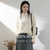 【京东直采】26新年100羊毛衫女秋冬宽松无缝打底毛衣百搭针织衫 半高领-奶白 M (150-160）(90-115斤） 【3-15天发货】