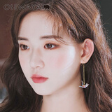 osewaya耳环女和纸手工千纸鹤耳夹无耳洞女森系清新气质长款耳饰氛围单只 淡紫色耳环 单只