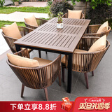 御藤美家（ROYAL RATTAN）户外桌椅别墅庭院花园桌椅休闲露台藤椅塑木桌组合室外编藤桌椅 6椅+160cm咖啡桌