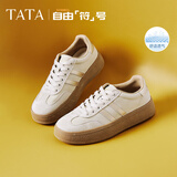 他她（TATA）新款复古增高厚底板鞋女平底德训阿甘鞋 新品推荐-米/金（单） 37