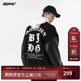 BJHG不计后果春毛呢PU皮拼接夹克男女高街国潮宽松绣花棒球服休闲外套 黑色 XL  (140-160斤）