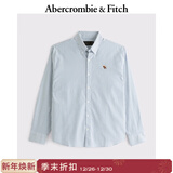Abercrombie & Fitch【牛津衬衫】经典小麋鹿图案男装25春夏美式长袖衬衫125-5083 蓝色细条纹 XL (180/116A)尺码偏大