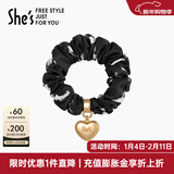 She's茜子发饰心形发圈大肠圈头花头绳马尾皮筋绑头发绳头饰新年礼物女 印花黑G1（配件升级款）