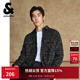 杰克·琼斯（JACK&JONES）男装秋季宽松翻领格纹花呢潮流百搭小香风外套男长袖衬衫夹克男士 E40黑色 M 175偏大,建议拍小一码