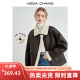 VEGA CHANG皮毛一体外套女秋冬韩版宽松加厚毛绒皮衣外套ins潮 深栗棕 S