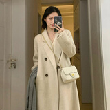 GARNUO赫本风黑色双面羊毛大衣女2025新款秋冬季高级感小个子羊毛呢外套 燕麦色 S 【85-110斤】