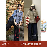 茵曼（INMAN）【加绒裤】2025冬季女装新款莱赛尔棉原色翻边阔腿牛仔裤宽松裤子 深牛仔蓝-第二批 27