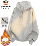 大嘴猴（paul frank）美式连帽卫衣男女款秋冬季宽松半拉链上衣外套男 白花灰 2XL