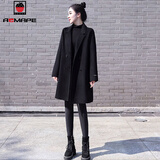 AEMAPE2025春秋加厚大衣女中长款西装领韩版小个子时尚毛呢外套上衣女 黑色  L _建议100-120斤