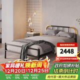 天坛家具铁艺床经典单双人钢木铁床现代环保简约小户型黑白色铁艺婚床 黑床+21cm弹簧床垫 1.0*2.0m