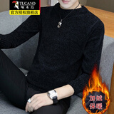 啄木鸟秋冬季毛衣男圆领雪尼尔毛衫圆领针织衫韩版潮流修身冬装线衣男装 黑色加绒 XL