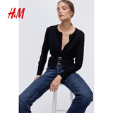 H&M女装毛针织衫冬季慵懒风休闲打底衫短款开衫薄款外套0579541 黑色001 S 160/88