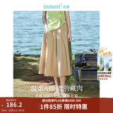 茵曼（INMAN）半身裙2025夏女装新款松紧高腰A字小个子中长白半裙子 卡其色 M