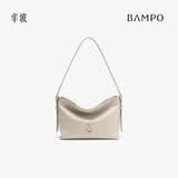 半坡饰族（bampo）新款包包小绵绵头层牛皮手抓纹小包时尚高级感女包单肩斜挎包 茯苓白（拉链版，包底可收纳肩带）