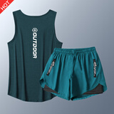 NIUKAILE健身衣服男田径马拉松运动套装篮球训练短裤速干背心跑步装备 深蓝+104蓝【双层防尴尬】 2XL【135-155】斤(不起球)