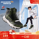 Skechers斯凯奇儿童绒绒靴男女童冬季防滑儿童加绒运动鞋中帮棉靴302527L 男童-橄榄色-黑色-OLBK 27.5