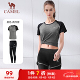 骆驼（CAMEL）弹力健身服女瑜伽运动训练两件套装 Y8S1QL8628-1 黑色 XL