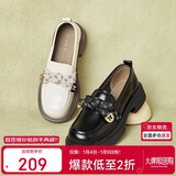 百思图商场同款时尚轻便学院蝴蝶结乐福鞋女单鞋WA399AA4 黑色 38