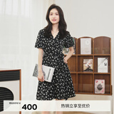 伊芙丽（eifini）伊芙丽V领围裹式收腰显瘦碎花连衣裙女2024夏装新款气质碎花裙 黑色 短款 M 160/84A
