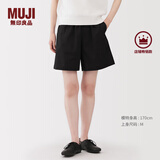 MUJI女式 水洗 平纹 短裤 休闲 裤子女款夏季款女装中裤 外穿 黑色5S L (165/70A)