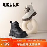 百丽童鞋秋冬儿童靴子女童时尚马丁靴中大童潮流皮靴 黑色32码