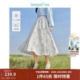 茵曼（INMAN）法式碎花高级感2025夏女新款休闲中长吊带连衣裙子 白底蓝花半身裙-18412674 M