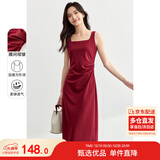 尚都比拉法式高级感连衣裙女秋季赫本风长款气质A字裙抽褶收腰显瘦背带裙