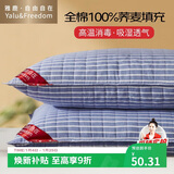 雅鹿·自由自在全棉荞麦枕头枕芯100%荞麦壳填充约5斤单只装46*72cm蓝纹一对拍2