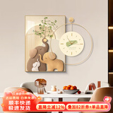 墨派 轻奢餐厅装饰画现代简约带钟表组合挂画饭厅背景墙壁画客厅挂画 幸福吉象 50*70cm晶瓷+直径50cm钟表
