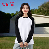 班尼路（Baleno）撞色插肩袖长袖T恤女2026春秋款美式复古宽松休闲学院风百搭上衣