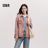 森马（Semir）森柔|牛仔外套女春季翻领做旧宽松落肩衣服美式夹克103125108006