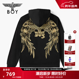 BOY LONDON【灿若繁星】春情侣风外套潮牌刺绣开衫连帽卫衣N06904 黑色金色翅膀 XL