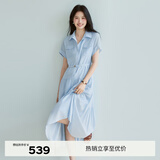 伊芙丽（eifini）蒋欣代言醋酸腰带收腰蛋糕A摆通勤衬衫式连衣裙女2025夏装新款 天空蓝 S 80-105斤