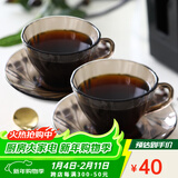 多莱斯 多莱斯 欧式进口高档咖啡杯碟套装拉花杯挂耳咖啡杯办公室玻璃杯 咖啡色螺纹杯2杯2碟