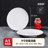 甜雅静密胺盘子食品级浅盘骨碟子塑料圆形盘自助餐盘碟商用仿瓷餐具菜盘 浅盘加厚 A5耐高温 9寸