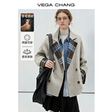 VEGA CHANG【经纬呢】双面呢子大衣女冬小个子羊驼羊毛呢外套 北欧蓝格纹 M
