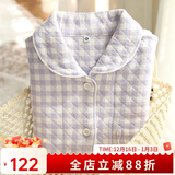 眠岛2025年秋季新款加厚夹棉冬款情侣睡衣女日系春季格子空气层家居服 女款 紫格LZ1253 S