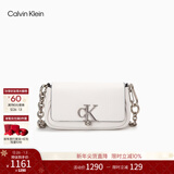 Calvin Klein【新年礼物】休闲单肩包链条包包字母旋扣翻盖CK女包斜挎马鞍包