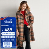 帕罗（PALUOPO） 100%绵羊毛毛呢大衣双面尼女士格纹直筒显瘦气质英伦风大衣外套 卡其 M (160/84A)
