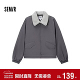 森马（Semir）外套女oversize插肩袖仿羊羔毛毛领冬季2024夹棉夹克109724108016